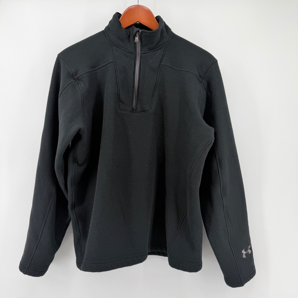 Under Armour Mens Medium Quarter Zip Fleece Pullover Black Waffle Knit Sherpa